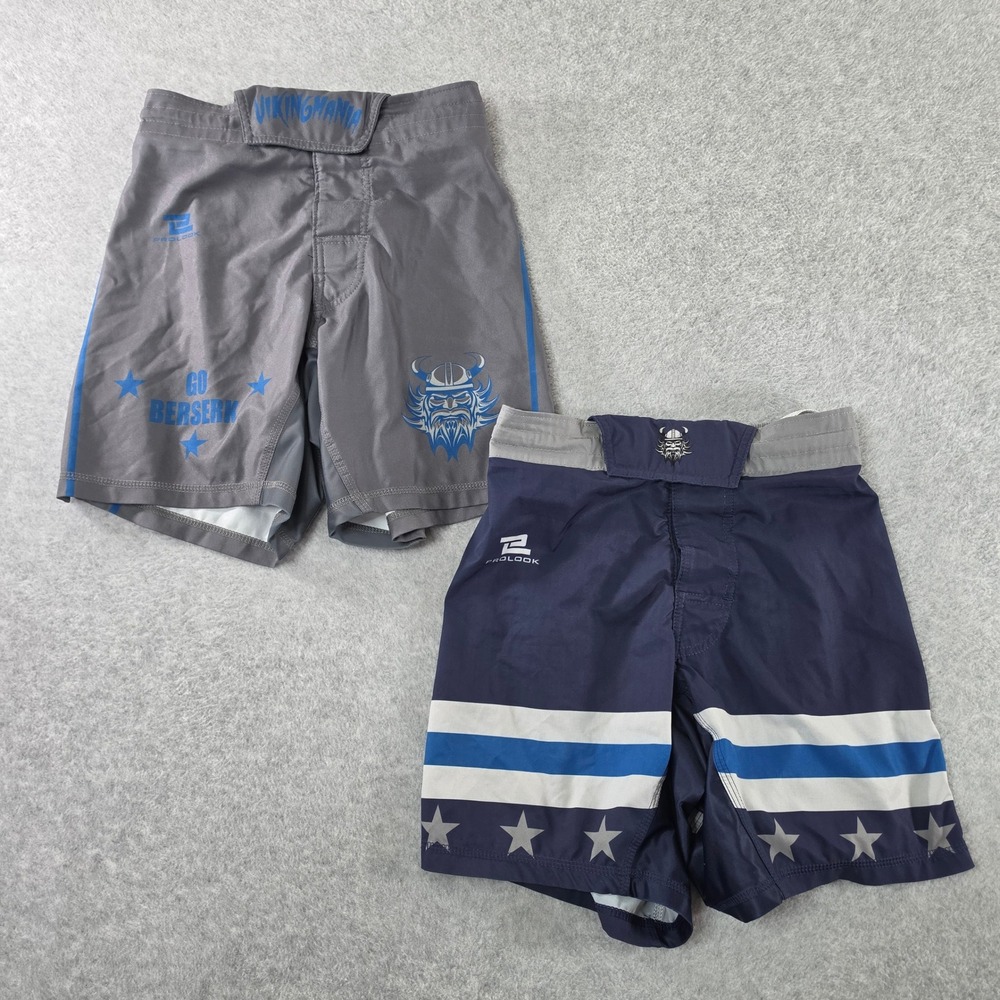 Lot of 2 Prolook Vikingmania MMA Fight Shorts Mens Small Gray Navy Blue Training